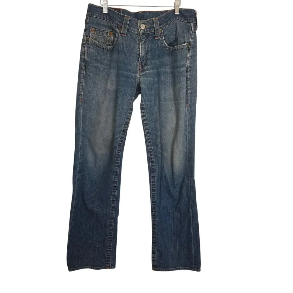 True Religion 34x33 Bobby Relaxed Baggy Distressed Trashed Straight Leg Jeans